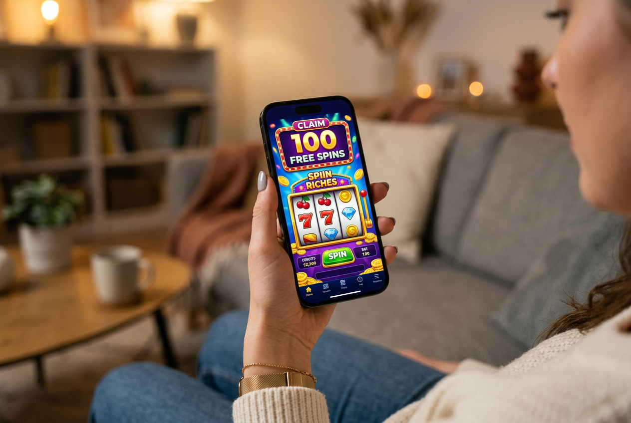 A close-up of a person using a mobile phone to play online slots.